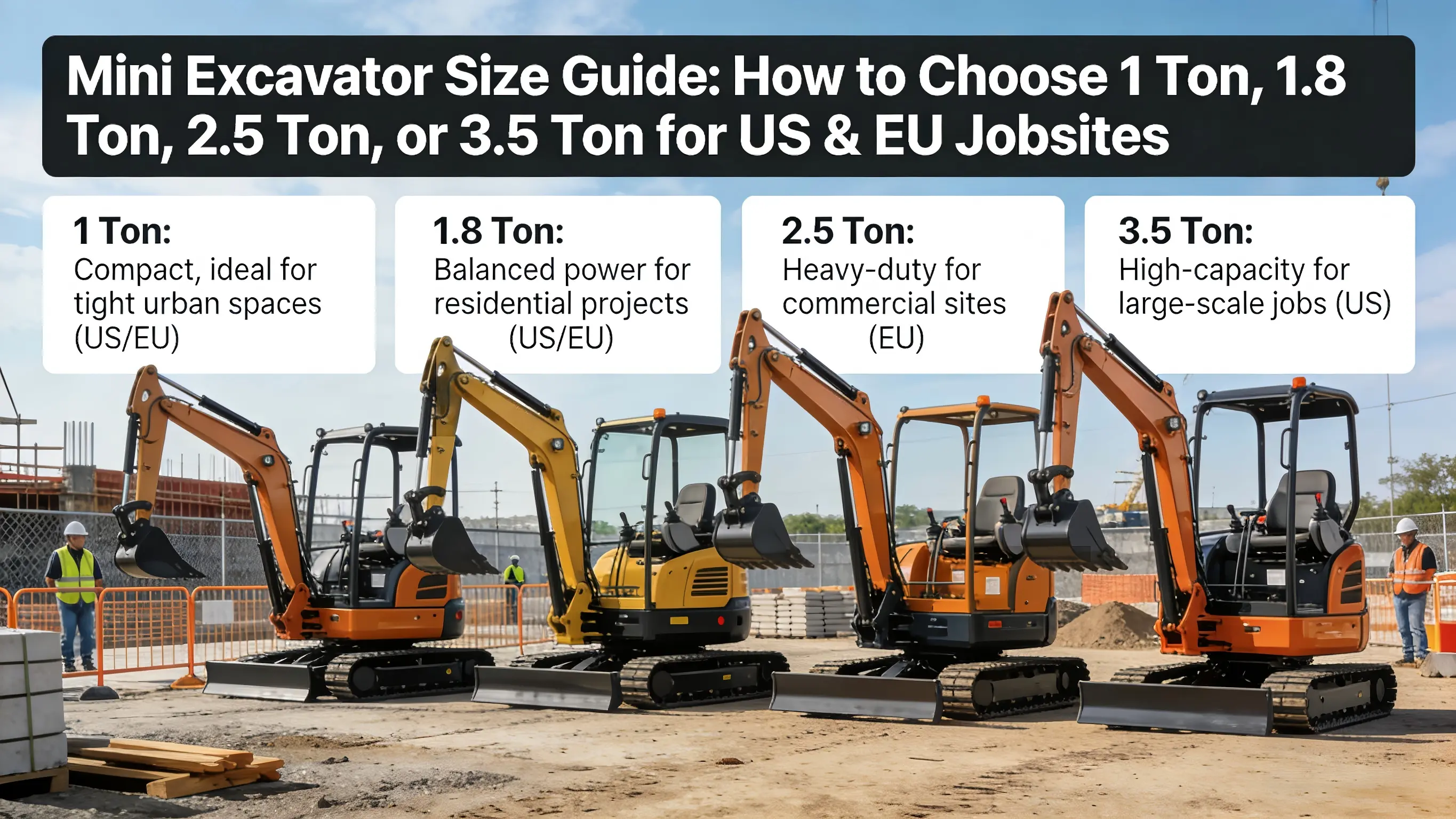 Mini Excavator Size Guide: How to Choose 1 Ton, 1.8 Ton, 2.5 Ton, or 3.5 Ton for US & EU Jobsites